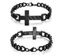 Saintda Engraved American Flag Blessings Cross Bracelet for Men, Black Stainless Steel Cuban Chain 13.5" Adjustable Christian Religious Jewelry Gift for Him, M, no gemstone