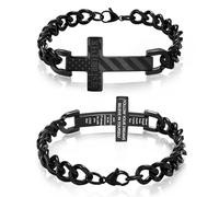 Saintda Engraved American Flag Blessings Cross Bracelet for Men, Black Stainless Steel Cuban Chain 13.5" Adjustable Christian Religious Jewelry Gift for Him, M, no gemstone