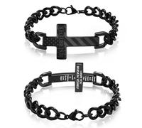Saintda Engraved American Flag Blessings Cross Bracelet for Men, Black Stainless Steel Cuban Chain 13.5" Adjustable Christian Religious Jewelry Gift for Him, M, no gemstone