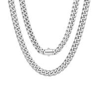 Saintda Miami Cuban Link Chain Necklace for Men,925 Sterling Silver Buckle Rhodium Plating Stainless Steel, 20inches, Cubic Zirconia
