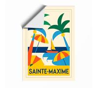 Sainte-Maxime Beach Vintage Unframed Wall Art Print A3 (42×29.7cm), Wall Decor for Living Room, Bedroom, Office & Home, Art Gift