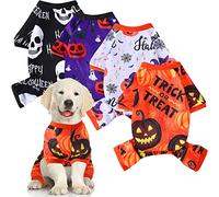 Saintrygo 4 Pack Halloween Dog Pajamas Holiday Clothes Dog Costumes for Halloween Dog Apparel Jumpsuit Pumpkin Skull Ghost Witch Halloween Dog Costume for Puppy Dog Cat Halloween Cosplay (Large)