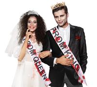 Saintrygo 4 Pcs Halloween Zombie Prom Queen Prom King Crowns Tiaras Sash Bloody Splattered Sash for Halloween Cosplay Party(Bloody Style)