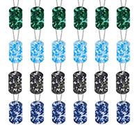 Saintrygo 48 Pcs Military Dog Tags Acrylic Army Camouflage Dog for Engraving Personalized Camo Party Favors with 24 Camo Necklaces 24 Beaded Chains for Kids Men Women Pets(Green, Blue, Khaki, Gray)
