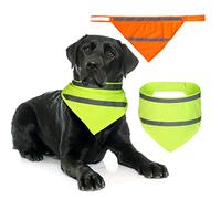 Saintrygo Reflective Dog Bandanas, Yellow & Orange, 2 Pack, Medium/Large, Polyester, High Visibility, Night Safety, Triangle Bibs