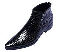 SAINTS BASE Men's Formal Ankle Patent Leather Boots Business Fashion Plaid Zipper Pointed Toe Dress Casual Boots black 10.5 UK