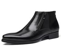 SAINTS BASE Men's Genuine Zip Pointed Toe Formal Casual Ankle Boots Dress Wedding Leather Boots black 8 UK