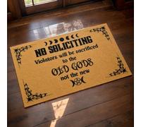 SAIONJI No Soliciting Synthetic Coir Doormat - Violators Will Be Sacrificed Door Mat - 29"x17.5", 0.35-inch Thick Faux Coir, Waterproof, Non-Slip Backing, Outdoor Use
