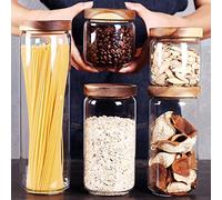 SAIOOL Set of 5 Kitchen Canisters,Thick, Stackable, Natural Style,Cookie, Rice and Spice Jars - Sugar or Flour Container - Big and Small Airtight Food Jar for Pantry