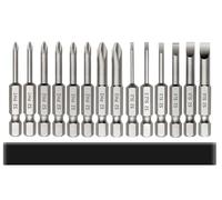 Saipe 14pcs Magnetic Screwdriver Bit Sets Slotted and Phillips Screw Driver Bit Flat Head + Cross Head Bits 1/4 Inch Hex Shank S2 Steel Drill Bits for Impact Driver Power Tool (2 Inch / 50mm Length)