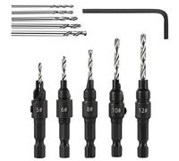 Saipor 5pcs Wood Countersink Drill Bit Set Hex Shank Quick Change Counter Sinker Pre Hole Drill Bit Set Screw Counterbore Bit Pilot Bit Set #5, #6, #8, #10, #12 for Woodworking and Carpentry