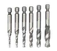 Saipor 6pcs Combination Drill and Tap Bit Set(M3-M10) HSS 1/4" Hex Shank Metric Countersink Tap Drill Bit for Wood, Plastic, Aluminum, Copper
