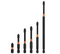 Saipor 6PCS Magnetic Impact Phillips Drive Bit PH2 S2 Steel Phillips Cross Slot Screwdriver Bit Set 1/4 Inch Hex Shank Impact Tough Power Bits for Power Screwdriver Impact Drill, 25-150mm Length