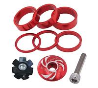 Saipor 9PCS Bicycle Headset Spacer Kit with Stem Top Cap, Long Bolt, Headset Star Nut 1-1/8 inch 28.6mm Aluminium Alloy Bicycle Front Fork Stem Spacers 2mm, 3mm, 5mm, 10mm for MTB BMX Road Bike (Red)