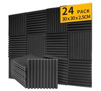 Saiqiang 24 Pack Sound Proof Foam Panels, 1" X 12" X 12", Acoustic Foam Panels for Sound Studio, Podcast Recording, TV Room (Wedge Black, 1 Inch)