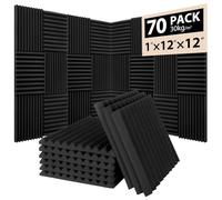 Saiqiang 70 Pack Acoustic Foam Panels, 1" x 12"x 12" Sound Proof Foam Panels For Wall Fire Resistant, Noise Cancelling Dampening Sound Absorbing Black Wedge Panels For Studio Recording & Office & Home