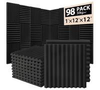Saiqiang 98 Pack Acoustic Foam Panels, 1" x 12"x 12" Sound Proof Foam Panels For Wall Fire Resistant, Noise Cancelling Dampening Sound Absorbing Black Wedge Panels For Studio Recording & Office & Home