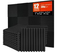 Saiqiang Pack of 12 Acoustic Foam, Acoustic Foam Panels, Wall Sound Insulation Acoustic Panels, Sound Insulation Mat, High Density Foam Board, 30 x 30 x 2.5 cm