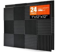Saiqiang Pack of 24 Acoustic Foam, Acoustic Foam Panels, Wall Sound Insulation Acoustic Panels, Sound Insulation Mat, High Density Foam Board, 1 x 12 x 12 Inches