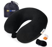 SAIREIDER Travel Neck Pillow Airplane Sleeping Adjustable U-Shape 100% Pure Memory Foam Neck Cusion With Portable Bag, Sleep Mask And Earplugs Y- 11.42 x 11.42 x 4.33 in Premium Black