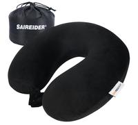 SAIREIDER Travel Pillow 100% Pure Memory Foam Travel Neck Pillow with Storage Bag, Airplane Pillow for Traveling、Car、Home、Office，Washable Cover（Black）