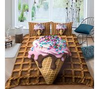 SAISAIGE 3D Comfortable Microfibre ice cream cone Bed Quilt Cover All Season Bedding Set with Pillowcases sweet dessert treat Duvet Cover All Season Breathable for Home Decor Single（140x200cm）