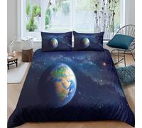SAISAIGE 3D Easy Care Microfiber Earth from space Bedding Quilt Cover Breathable Bedding Sets with Matching Pillowcase Cosmic view style Bed Quilt Cover All Season Washable for All Single（140x200cm）