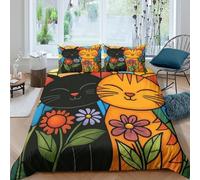 SAISAIGE 3D Print Breathable Microfiber Cute cats Bed Quilt Cover Easy Care Bedding Set with Pillow Shams Stained glass Style Duvet Cover All Season for Kids Teens Boys Girls Single（140x200cm）