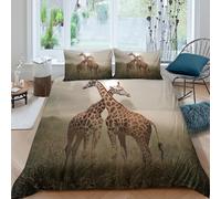 SAISAIGE 3D Print Comfortable Microfibre Giraffe in mist Bedding Quilt Cover All Season Bedding Set w/Pillow Cases Wildlife nature scene Quilt Cover Easy Care Breathable for Couples Single（135x200cm）