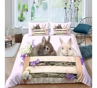 SAISAIGE 3D Print Cosy Microfiber Easter bunnies Quilt Cover Sets Breathable Bedding Set with Matching Pillowcase cute fluffy pets Duvet Cover All Season for Bedroom Decoration King（220x240cm）
