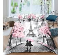 SAISAIGE 3D Print Easy Care Microfiber Paris street scene Comforter Cover All Season Bedding Set with Pillow Shams romantic watercolor Duvet Cover Breathable for Teens Adults Double（200x200cm）