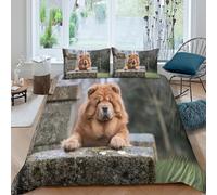 SAISAIGE 3D Skin-Friendly Microfibre Chow Chow dog Bedding Quilt Cover Breathable Bedding Set w/Pillow Cases Cute fluffy pet style Comforter Cover All Season, Easy Care, for Couples Single（135x200cm）