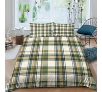 SAISAIGE 3D Soft Microfibre Plaid Pattern Comforter Cover Breathable Bedding Sets with Pillowcases Vintage Check Style Quilt Cover All Season Easy Care for Bedroom Decoration Double（200x200cm）