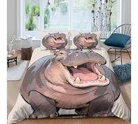 SAISAIGE Soft 3D Print Microfiber Cartoon hippo roaring Quilt Cover All Season Bedding Set w/Pillowcases Wild animal illust Comforter Cover Easy Care Breathable Washable for All Single（140x200cm）