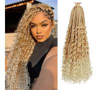 Saisifen 96 Strands Boho Goddess Box Braids Crochet Hair for Black Women, Pre-Looped Bohemian Micro Braids with Curly Hair T27-613 Ombre Honey Blonde to Bleach Blonde 24 Inch(60cm)