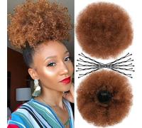 SAISIFEN Afro Puff Drawstring Ponytail Hair Extensions with Clip on for Black Women Hair Bun Afro Curly Hair Pieces with 10 pcs Hair Pins (Diameter 20 cm 8 Inch, #30 Medium Auburn)