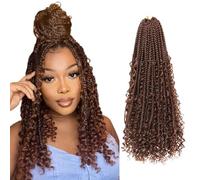 Saisifen Boho Goddess Box Braids Crochet Hair for Black Women 8 Packs Pre-Looped #30 Dark Auburn Crochet Braids with Curls 12 Inches