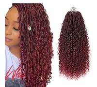 Saisifen Boho Goddess Locs Crochet Hair for Black Women 8 Packs 96 Strands Soft Faux Locs with Curly Ends, Pre-Looped Crochet Braids Ombre Burgundy 16 Inch(40cm)