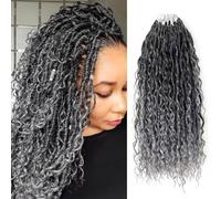 Saisifen Boho Goddess Locs Crochet Hair for Black Women 8 Packs 96 Strands Soft Faux Locs with Curly Ends, Pre-Looped Crochet Braids Ombre Grey 14 Inch(35cm)