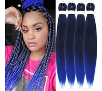SAISIFEN Braiding Hair Pre-stretched Yaik Straight 4 Pieces/Lot Ombre Colored Synthetic Long Hair Extensions Crochet Braids Hair Hot Water Setting 90g/Piece 66 CM/26 Inch #T1B/Blue Color