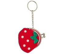 Saisifen Cute Small Coin Pouch - Crochet Strawberry Coin Purse for Women, Kiss Lock Change Purse Mini Knitting Bag, Strawberry pouch, keychain charms, Crochet Coins Purse Keychain