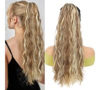 Saisifen Drawstring Ponytail Extension Long Water Wavy Synthetic Combs in Hair Extensions for Women Natural Looking Curls Hair 110g 50 CM/20 Inch #108