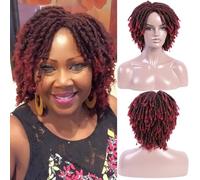 SAISIFEN Dreadlock Crochet Twist Hair Wigs for Black Women Short Faux Locs Braided Crochet Synthetic Hair Wig with Curly Ends #T1B/Burgundy