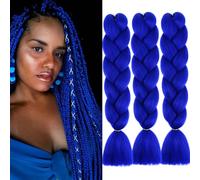 SAISIFEN Jumbo Braiding Hair Extensions 3 Packs 24 Inch Twist Box Braids Synthetic Crochet Braided Hair for Women Kids #A29 Navy Blue