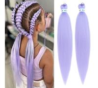 Saisifen Light Purple Braiding Hair Pre Stretched Yaki Straight 2 Packs 90g/Pack Long Lavender Hair Extensions Synthetic Crochet Braids 26 Inches