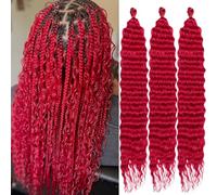 Saisifen Ocean Wave Crochet Hair for Black Women 3 Bundles Goddess Boho Braids Extensions Synthetic Curly Braiding Hair 61 cm(24 Inch) #Red