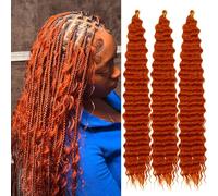 Saisifen Ocean Wave Crochet Hair for Black Women 3 Bundles Goddess Boho Braids Extensions Synthetic Curly Braiding Hair 61 cm(24 Inch) #Ginger