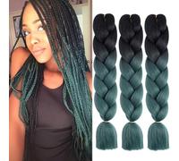 SAISIFEN Ombre Braiding Hair Extensions for Box Braids 3 Packs 24 Inch Twist Crochet Braids Jumbo Braided Hair for Women Kids #B18 Black to Dark Olive Green