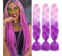 SAISIFEN Ombre Braiding Hair Extensions for Box Braids 3 Packs 24 Inch Twist Crochet Braids Jumbo Braided Hair for Women Kids #B42 Pink to Dark Orchid
