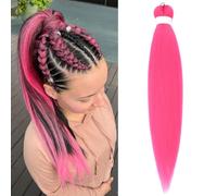 Saisifen Pre Stretched Braiding Hair Extensions for DIY Crochet Braids Ponytails and Highlight Hair Hot Pink Synthetic Hair Extension Yaki Straight 1Pack 90g 26 Inches